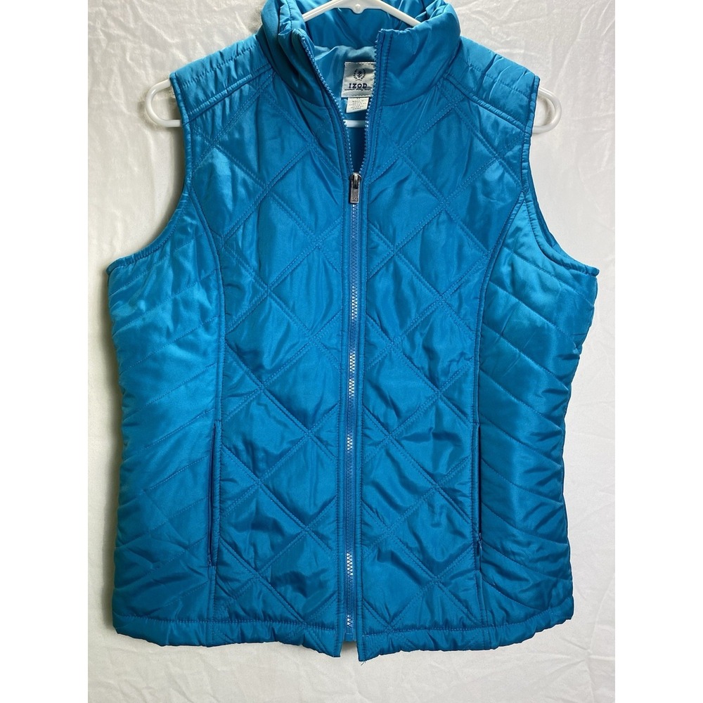 IZOD Womens Blue Quilted Puffer Vest Full Zip Sleeveless Jacket Size M Turquoise